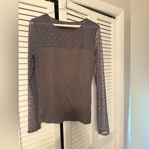 LOFT Gray Long Sleeve Polka Dot Top